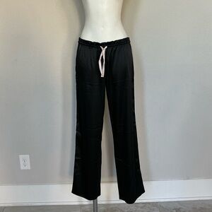 Victoria's Secret Black Satin Pajama Pants with Pink Drawstring
